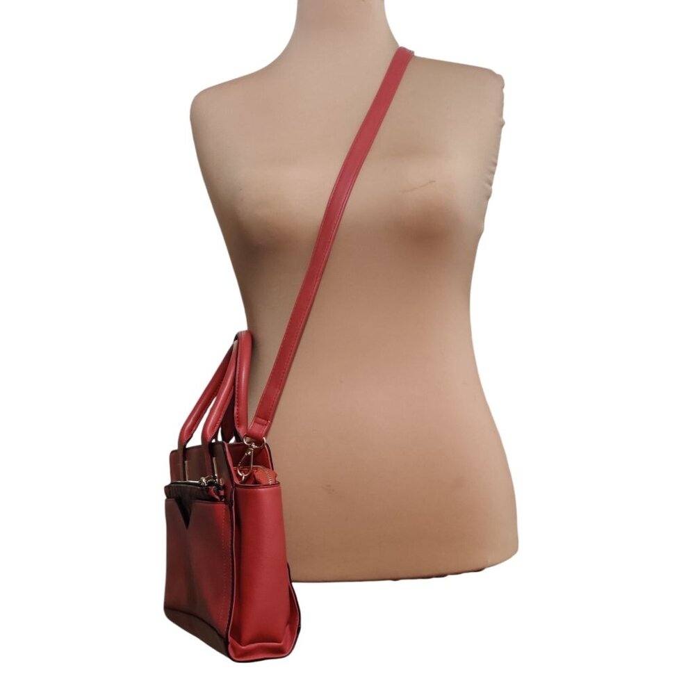 Red Faux Leather Leopard Accent Satchel Crossbody Bag Y2K Maximalist Statement - Picture 8 of 8